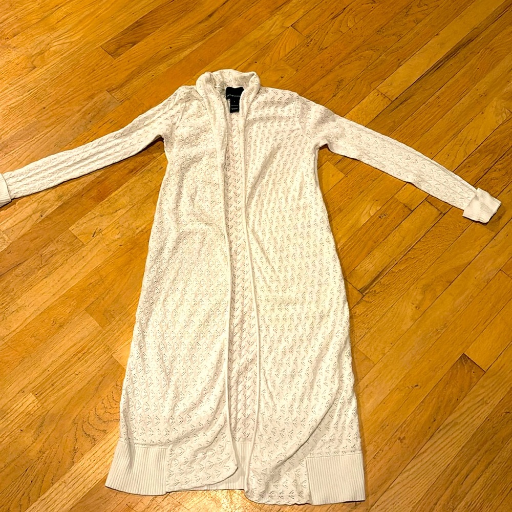 Long white knit long sleeve sweater cardigan. Pre-loved, 2 spots noted. *3